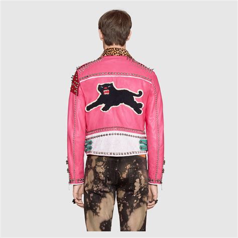 gucci hand painted leather biker jacket